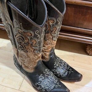 J.B. Dillon Brown Leather Cowboy Boots